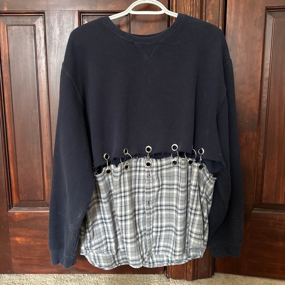 Black and Gray Plaid Patchwork Sweatshirt